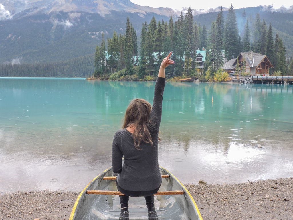 Girl posing at Emerald Lake Canada 
