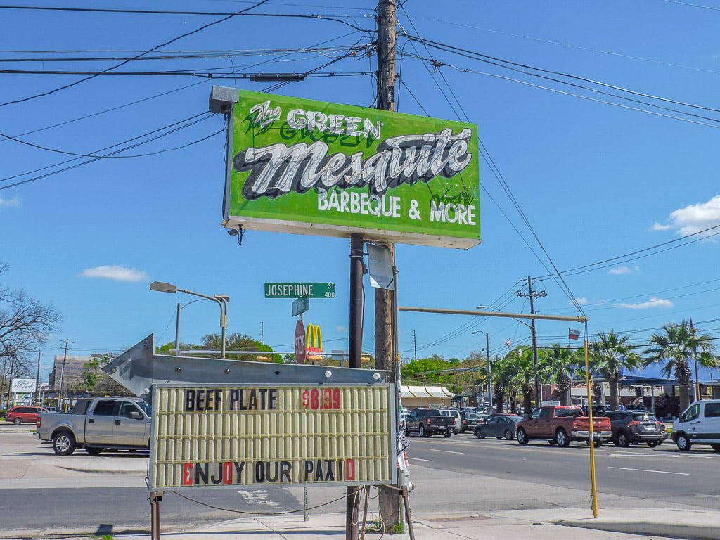 Green Mesquite BBQ Austin Food Sign