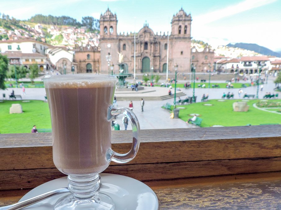 Hot Chocolate at rooftop cafe in Cusco