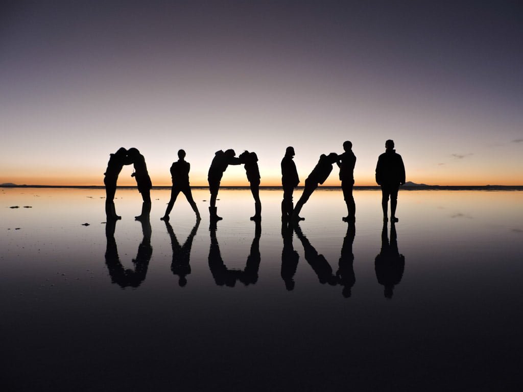 Bolivia's Salar de Uyuni, Salt Flats, Sunset Shots Spelling Uyuni