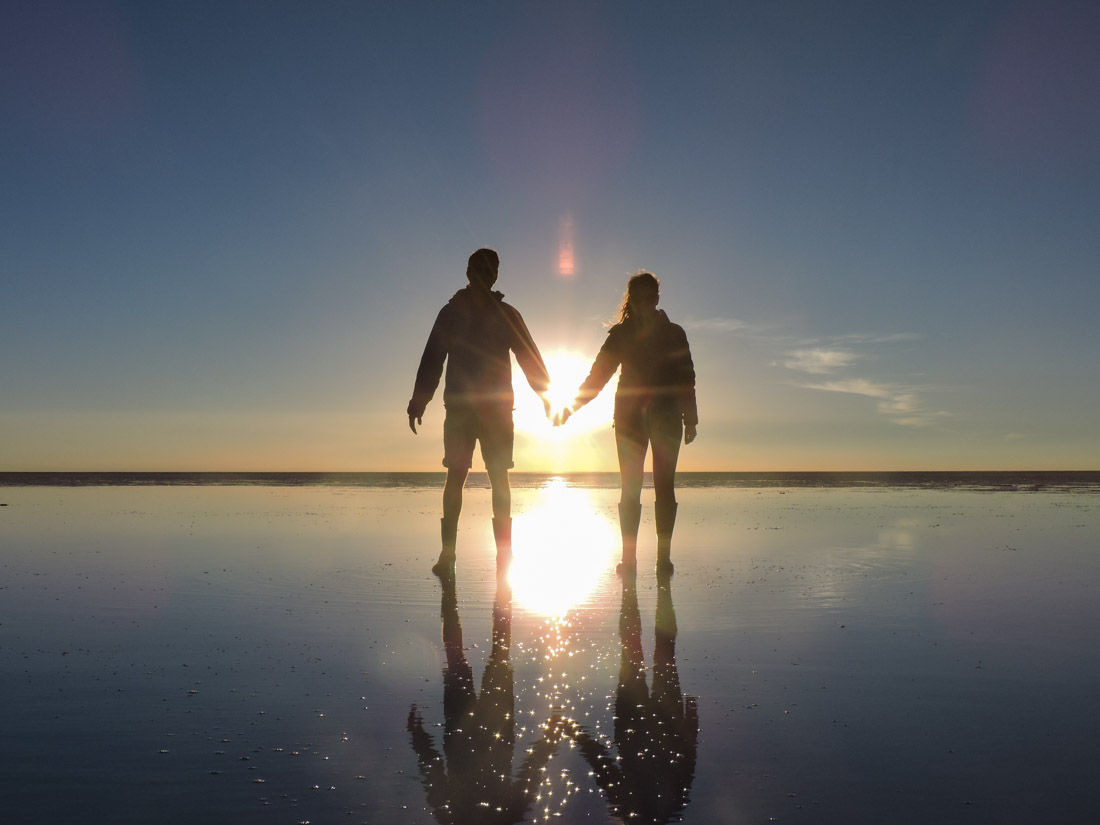 Couple Shadow Sunset Romantic Salt Flats Bolivia_