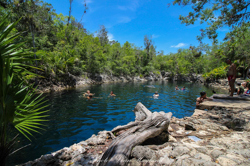 Cenote water, blue skies. Cueva de Los Peces Cuba