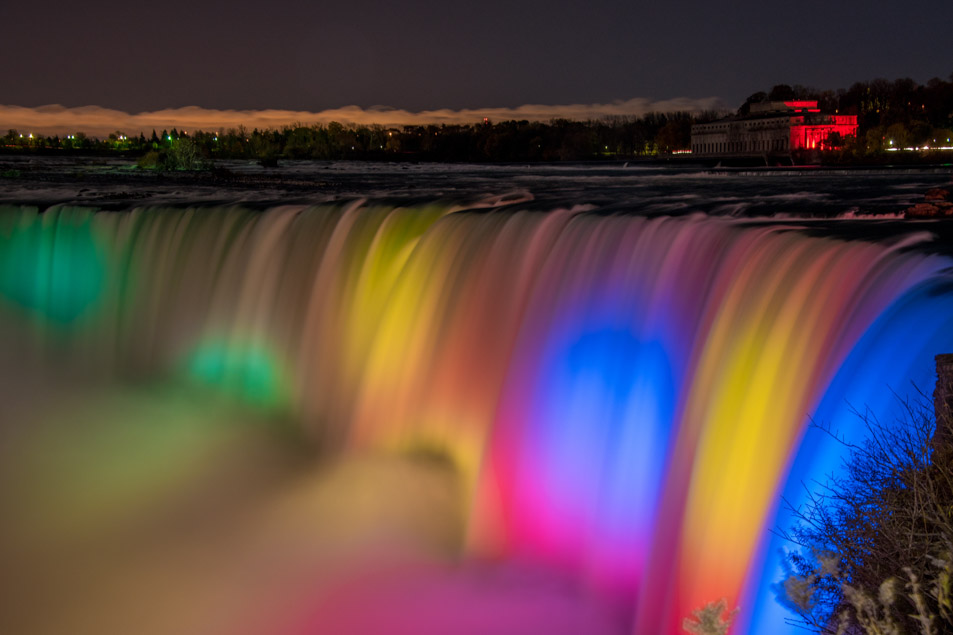 Niagara Falls at night with colour