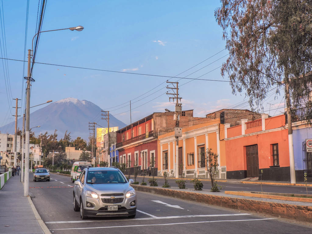 Arequipa street scene at sunset