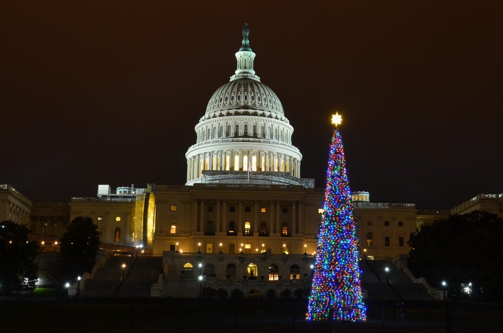 Christmas Washington DC at night with Christmas tree 