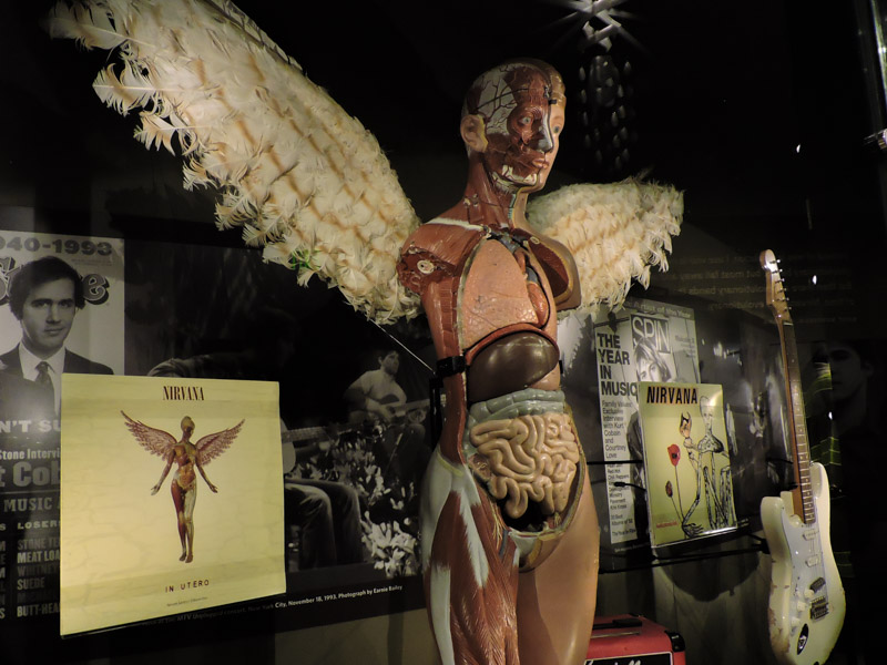 Statue of body with wings from Nirvana album cover at Museum of Pop Culture Seattle