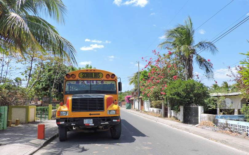 Chicken bus parked in Las Penitas Nicaragua