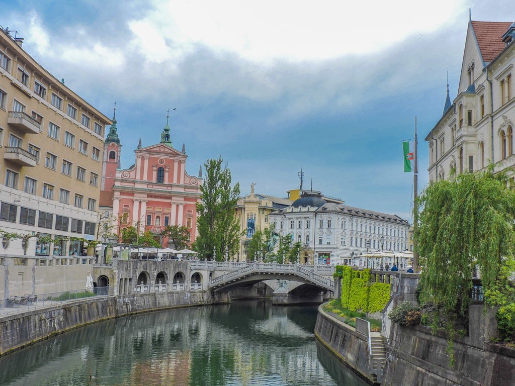 Ljubljana Bridge with canal 