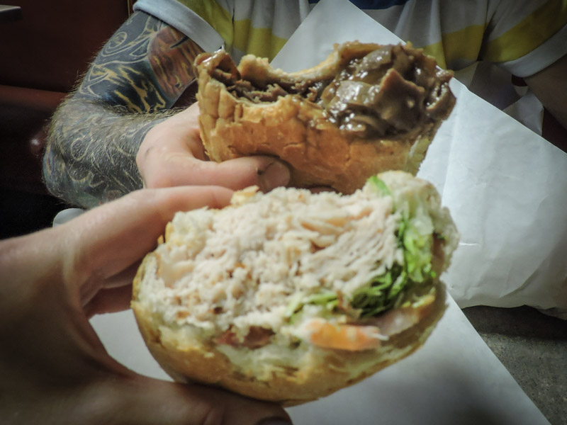 Po Boys bread roll stuffed with meat in New Orleans