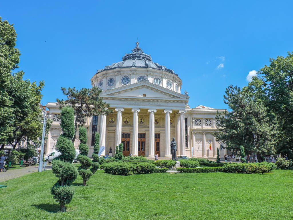 Romanian Athenaeum with blue skies In Bucharest