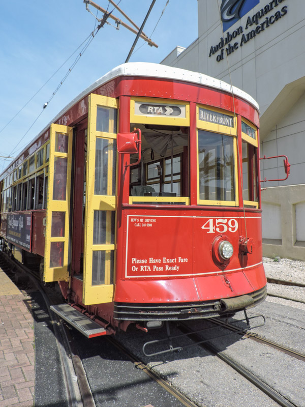 Red and yellow streetcar New Orleans