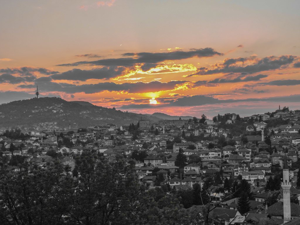 Sunset over Sarajevo Bosnia from Yellow Fort I Sarajevo 