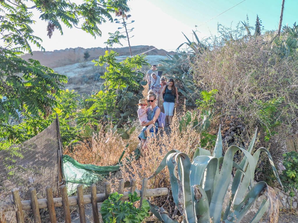 Tour group walking through Sacromonte in Granada Spain 