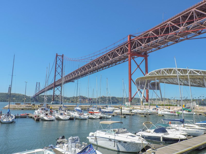 Boats by 25 de Abril Bridge Lisbon