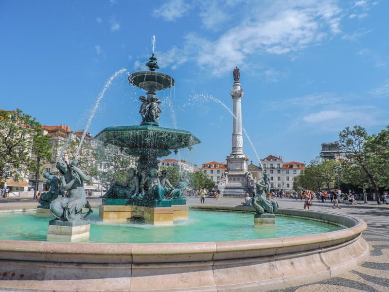 Water fountain at Rossio Square Lisbon 