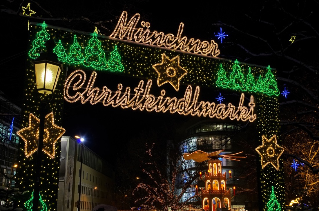 Munich at Christmas festive sign. 