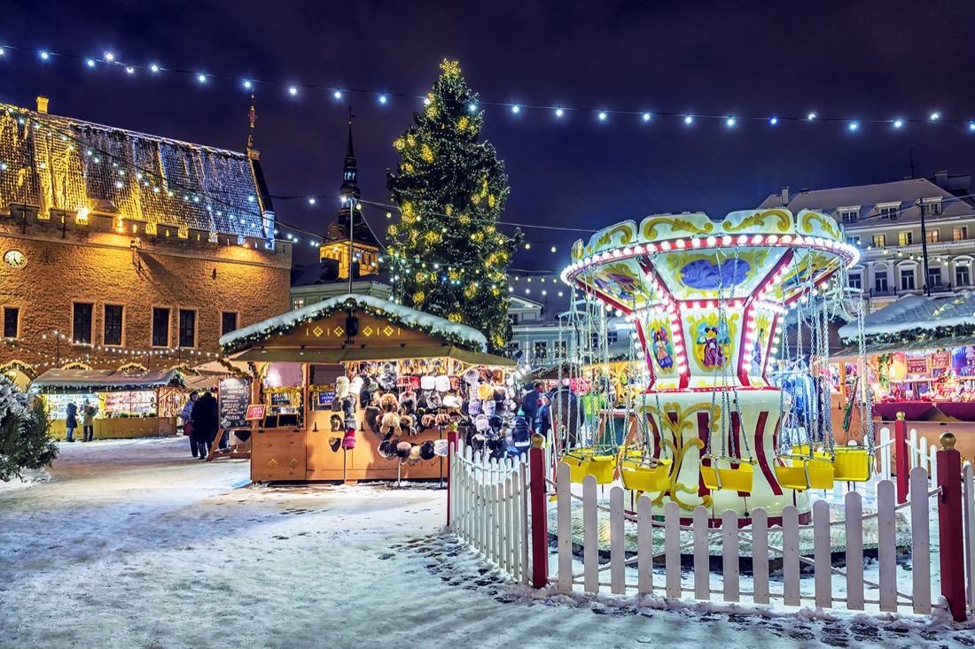 Tallinn Christmas Market at night with fairy lights
