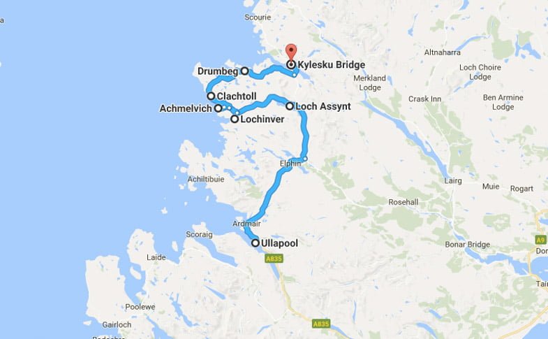 North Coast 500 Itinerary Route Ullapool to Kylesku Bridge 