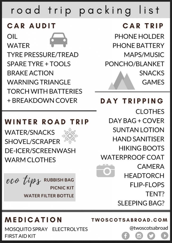 Road trip checklist to help you plan your road trip packing list
