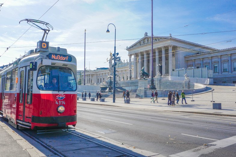 Vienna Parliament Building and tram