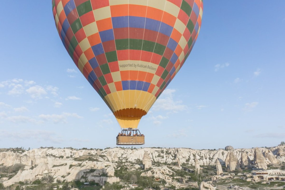 Hot air balloon flying over Cappadocia