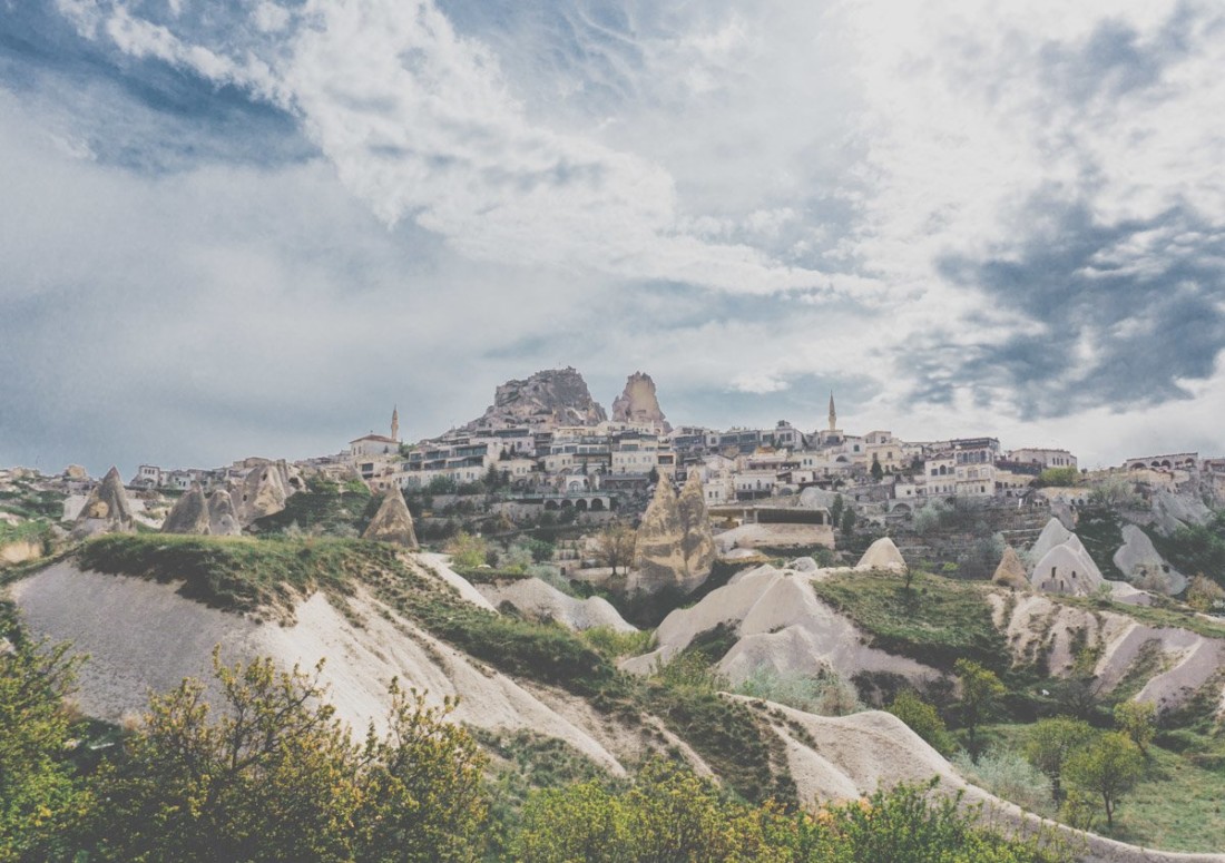 Nevsehir rocky terrain in Cappadocia Turkey