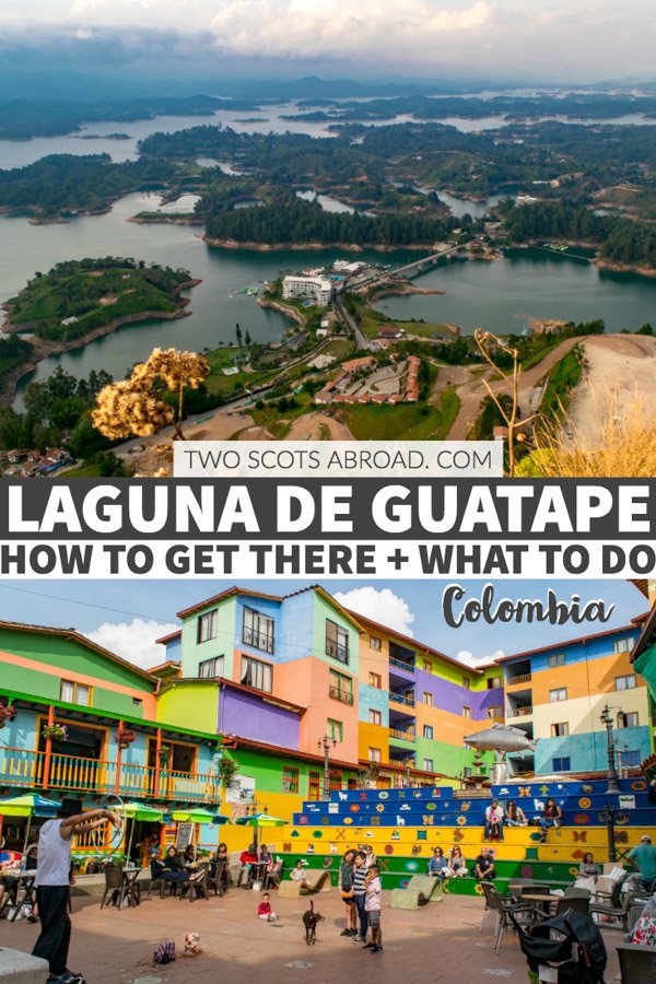 Laguna de Guatape in Colombia makes the perfect day trip from the bustling Medellin! Climb the rock to see stunning views of the Guatape rock.