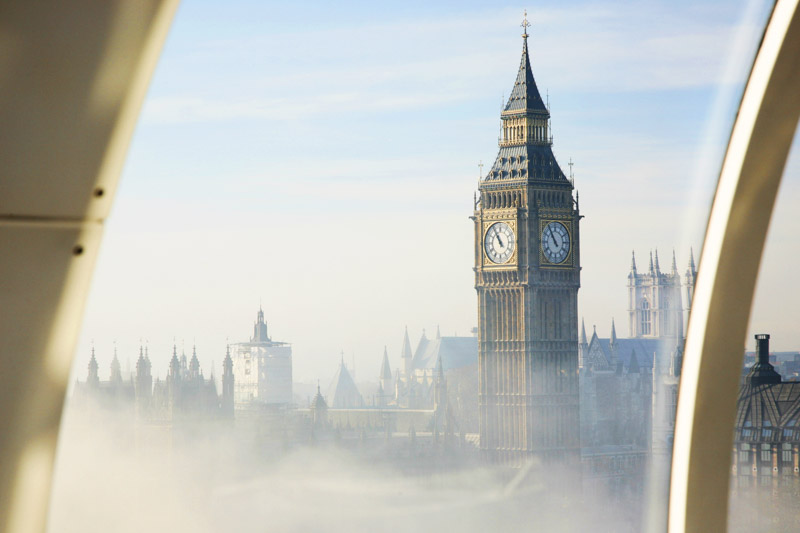 Big Ben through window of London Eye