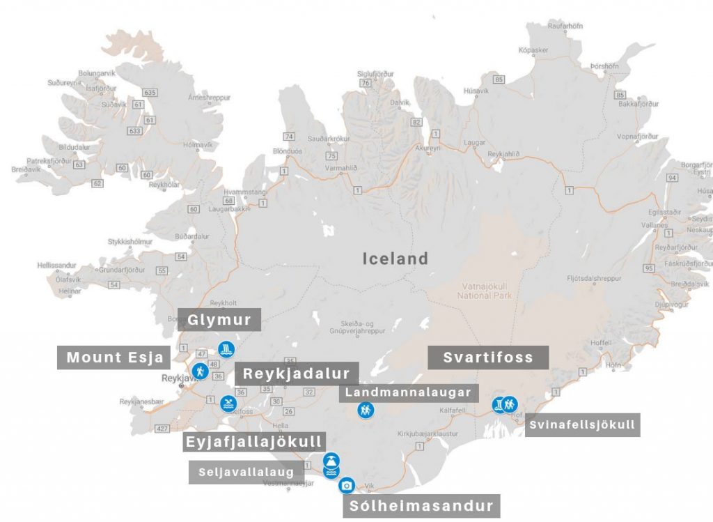 Iceland hikes map