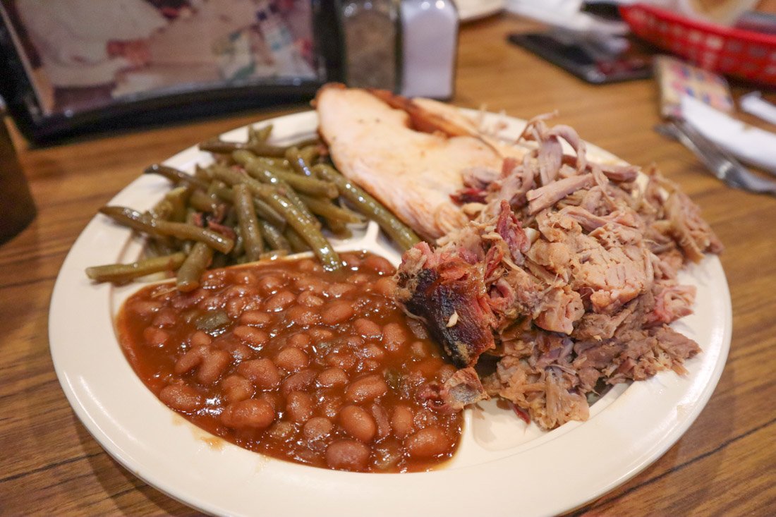 A plate of BBQ food from Big Bob Gibson BBQ Huntsville