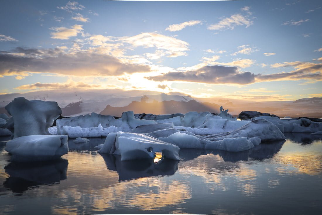 Jokulsarlon Diamond Beach Sunset Iceland