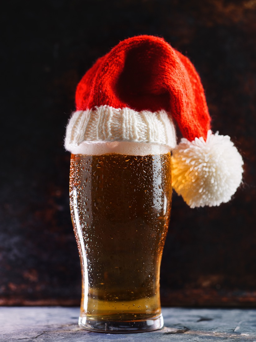 Pint of beer with Santa hat
