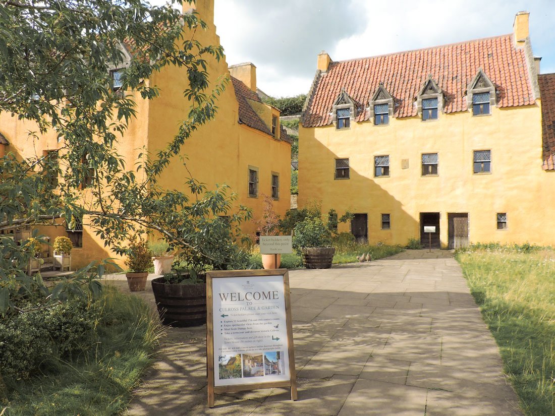 Ocher yellow building known as Culross Palace in Fife Scotland