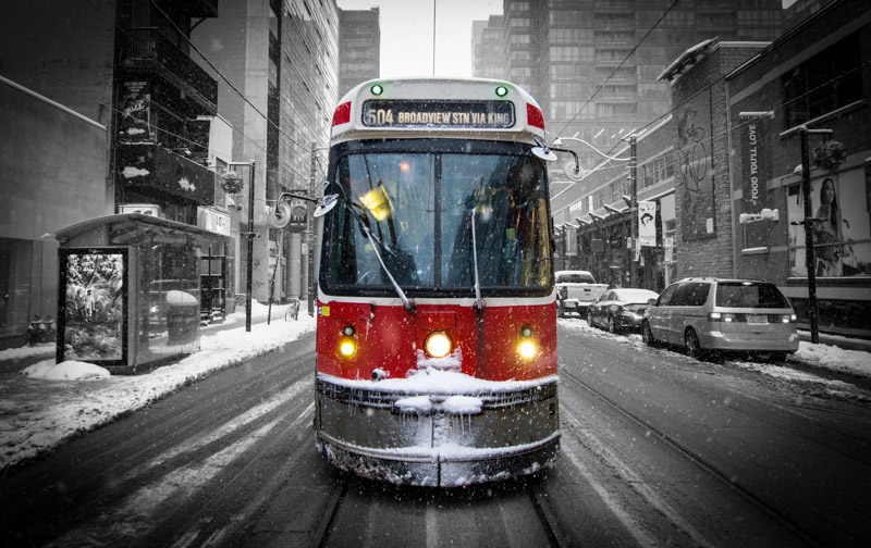 Toronto street car in snow