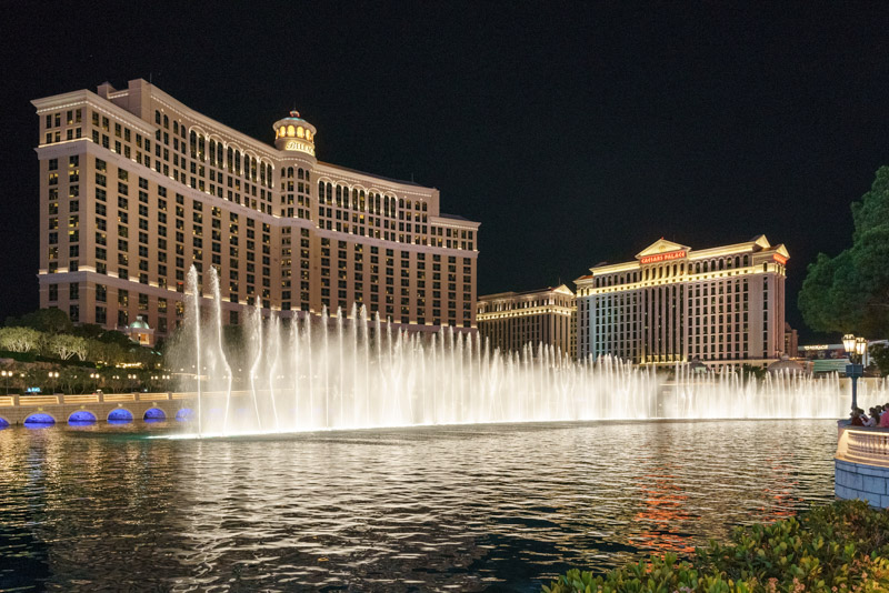 Bellagio Hotel at night with light show in Vegas