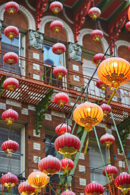 Chinatown red lanterns hanging San Francisco USA