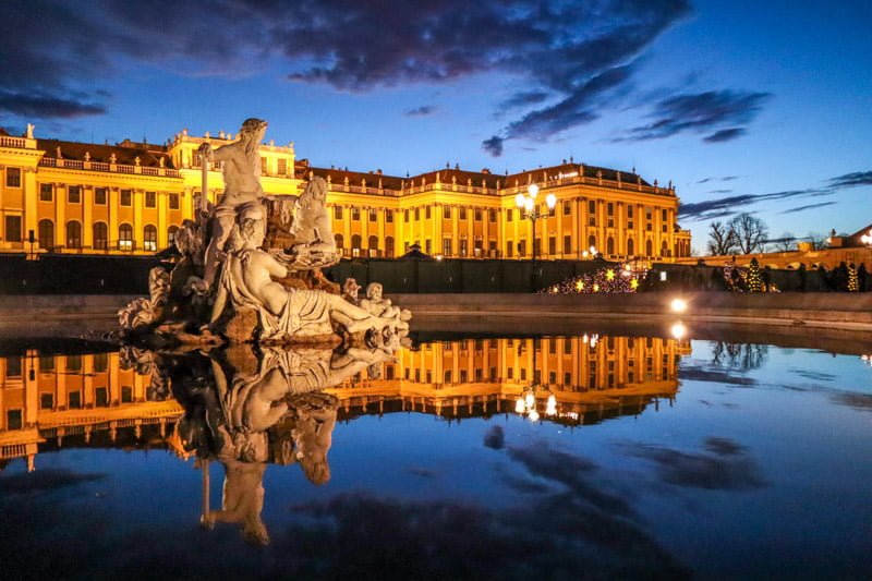 Schonbrunn Palace Vienna Statue at Dusk