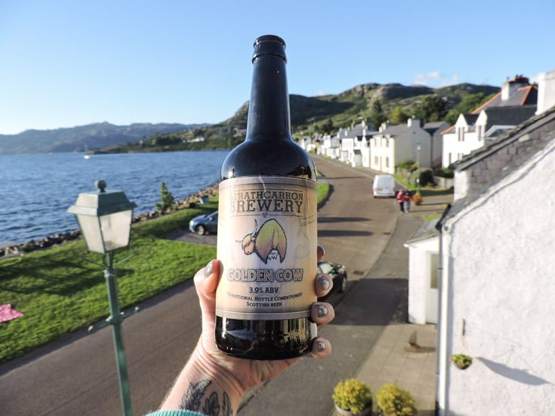 Beer bottle, shieldaig, Scotland, village, sea, cars, houses