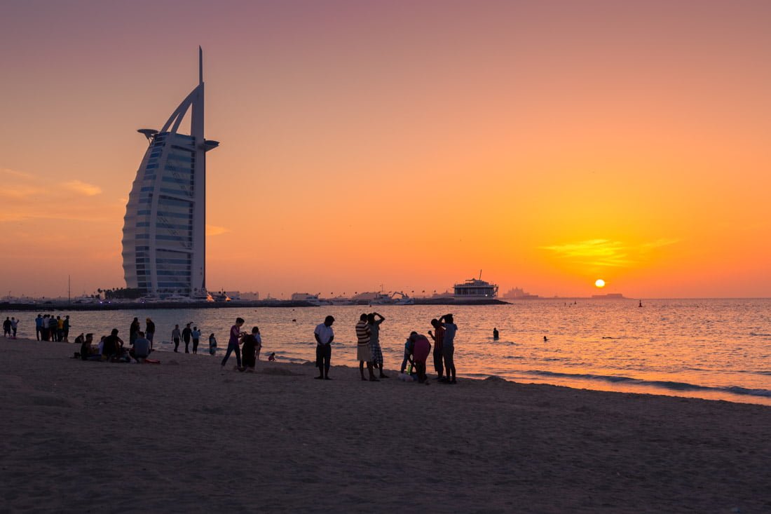 Burj Khalifa Dubai Sunset Beach People