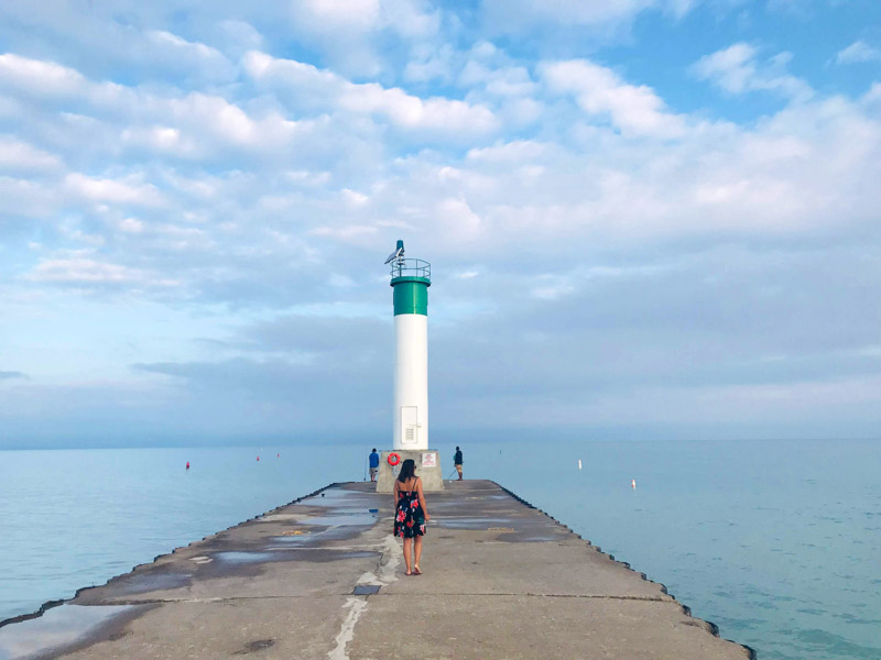 Grand Bend Canada lighthouse, water, women posing