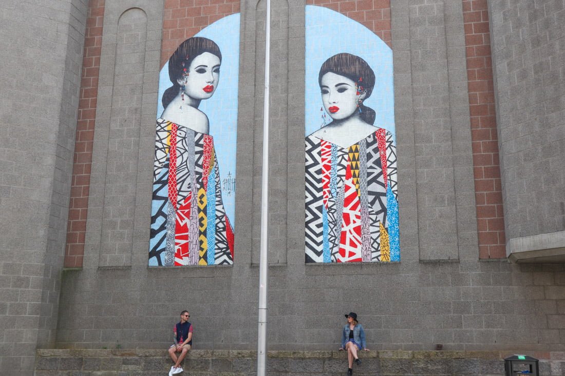 Hush two girls mural and Two Scots Abroad sitting