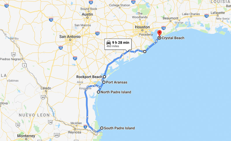 Beach towns Texas map