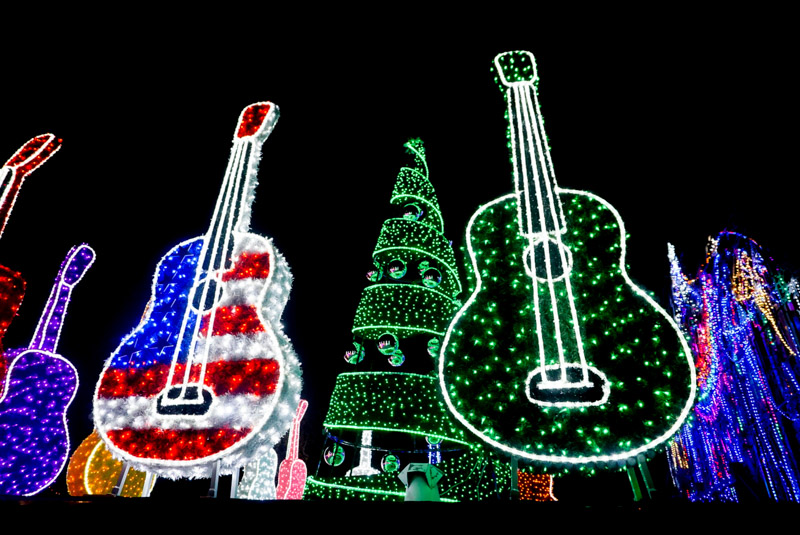 Guitars lit up in dark