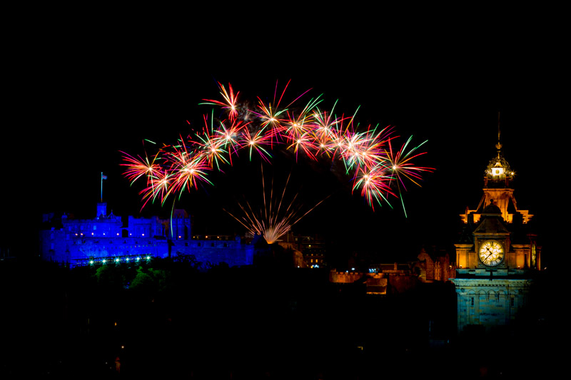 Edinburgh Castle with fireworks_