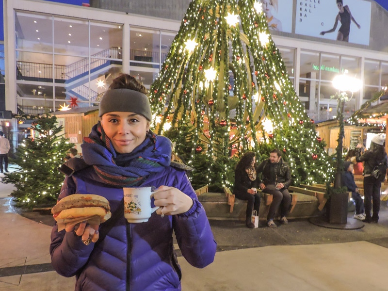 Gemma with Christmas mug at Vancouver Christmas Market_