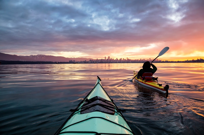 Kayak at sunset in Vancouver_