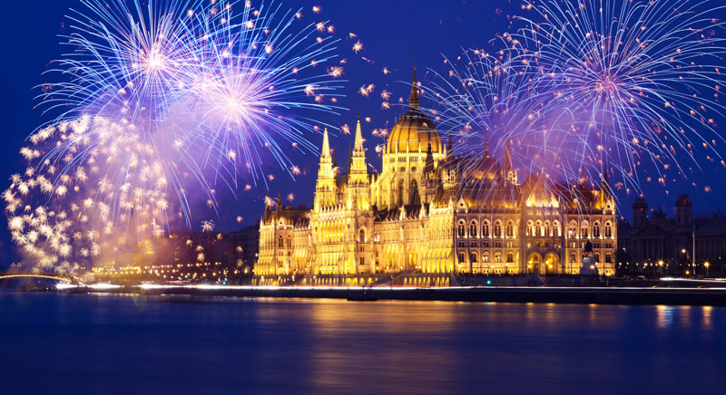 New year in Budapest Parliament fireworks