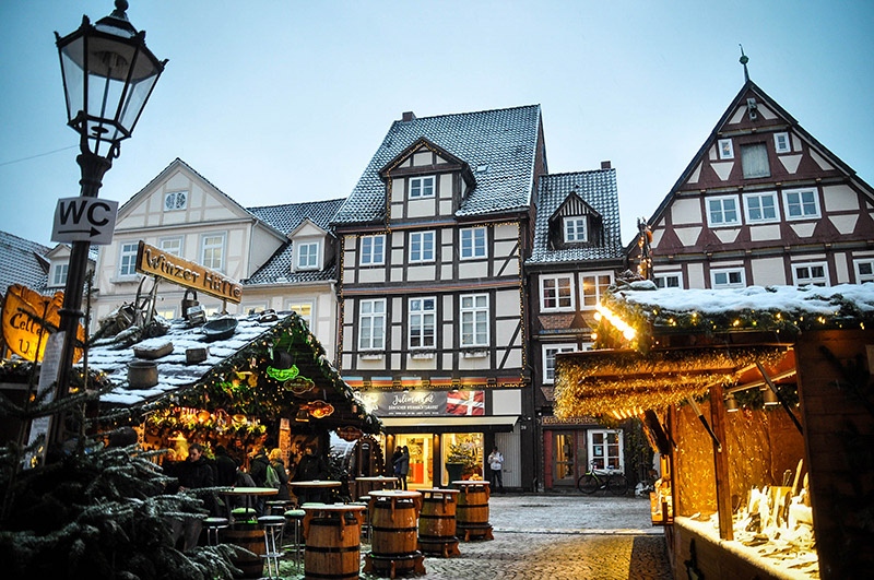 Snow at Celle Christmas Market Germany