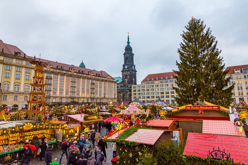 Dresden Christmas Market during daylight with crowds