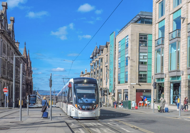 Edinburgh Tram, visitor with suitcase